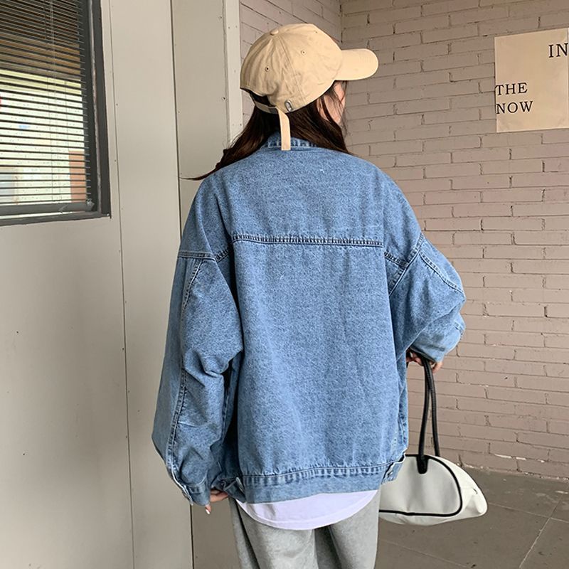 [Hàng Có Sẵn] Áo Khoác Denim Dáng Rộng Màu Đen Size Lớn Thời Trang Xuân Thu Hàn Quốc Cho Nữ