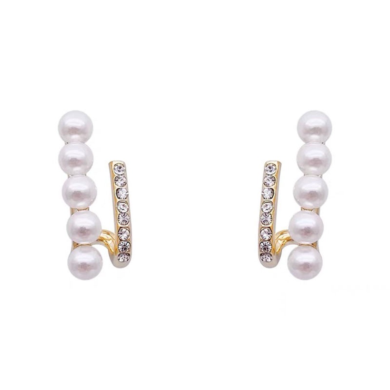 Khuyên Tai Đính Đá Và Ngọc Trai Nhân Tạo Hai Lớp Thời Trang