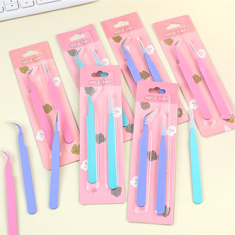 Set 2 Nhíp Làm Móng Bằng Thép Không Gỉ Màu Sắc Ngọt Ngào