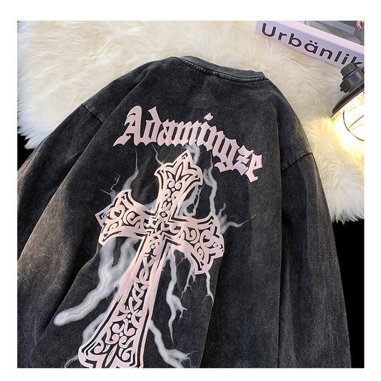 Áo Thun Tay Dài Cổ Tròn Dáng Rộng Phong Cách Âu Mỹ Thời Trang Mùa Thu Cho Nam