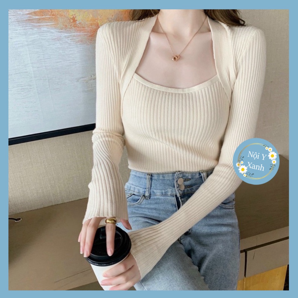 áo len nữ dệt kim khoét ngực cổ hình vuông dáng bo hàng Quảng Châu Trung Quốc thời thượng A28 noiyxanh hot trend, phom đ