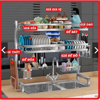 [ 𝐂𝐡𝐨̂́𝐧𝐠 𝐠𝐢̉ 𝐂𝐮̛̣𝐜 𝐛𝐞̂̀𝐧 ] Kệ để bát, đũa, dao, thớt thông minh kiểu mới 2 tầng inox loại 2 chậu