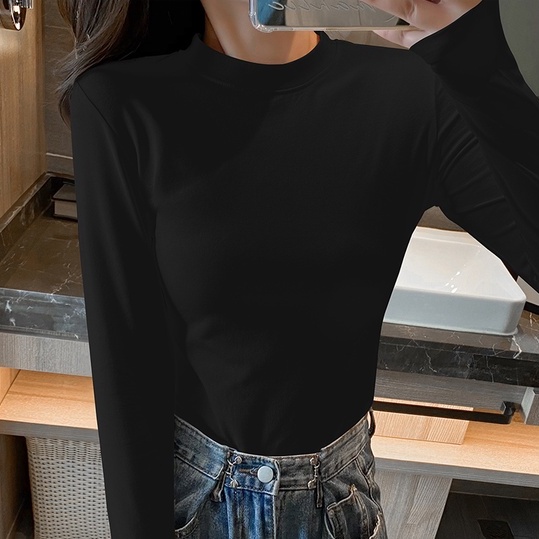 Áo croptop dài tay nữ MACDOME cổ cao giữ nhiệt ấm kiểu ôm body tank top vải cotton co giãn tốt AG004