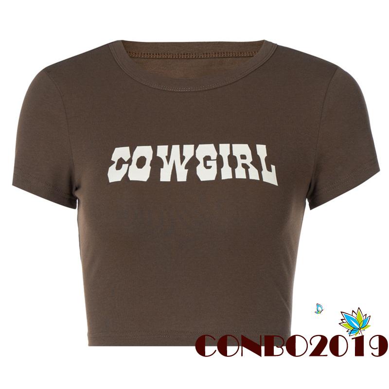 Áo Thun Crop Top Tay Ngắn Cổ Tròn In Chữ Phong Cách Đường Phố Cho Nữ