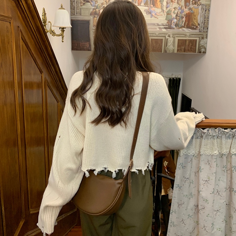 Áo Sweater Dệt Kim Dáng Rộng Ngắn Phong Cách Hàn Quốc Thời Trang Mùa Thu 2022 Cho Nữ