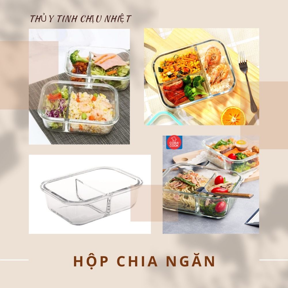 Hộp Cơm 3 Ngăn 1040ml Và Hộp 370ml Thủy Tinh Chịu Nhiệt Kèm Túi Giữ Nhiệt COBACOOK- CCL1NL32BB