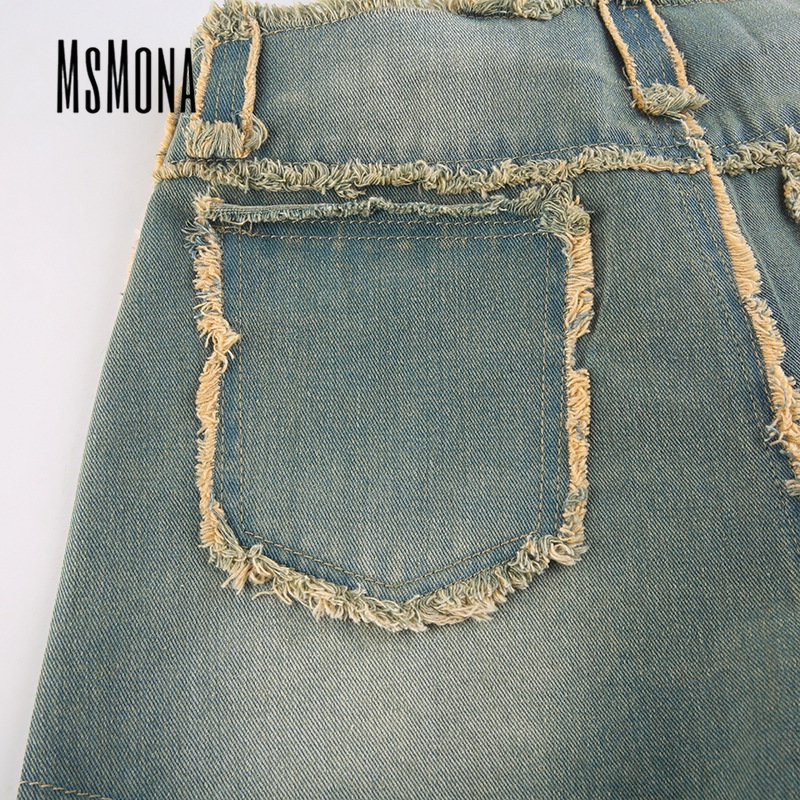 MsMona Quần Jean Lưng Thấp Dáng Ôm Phối Màu Tương Phản Thời Trang 2022 Quyến Rũ Cho Nữ
