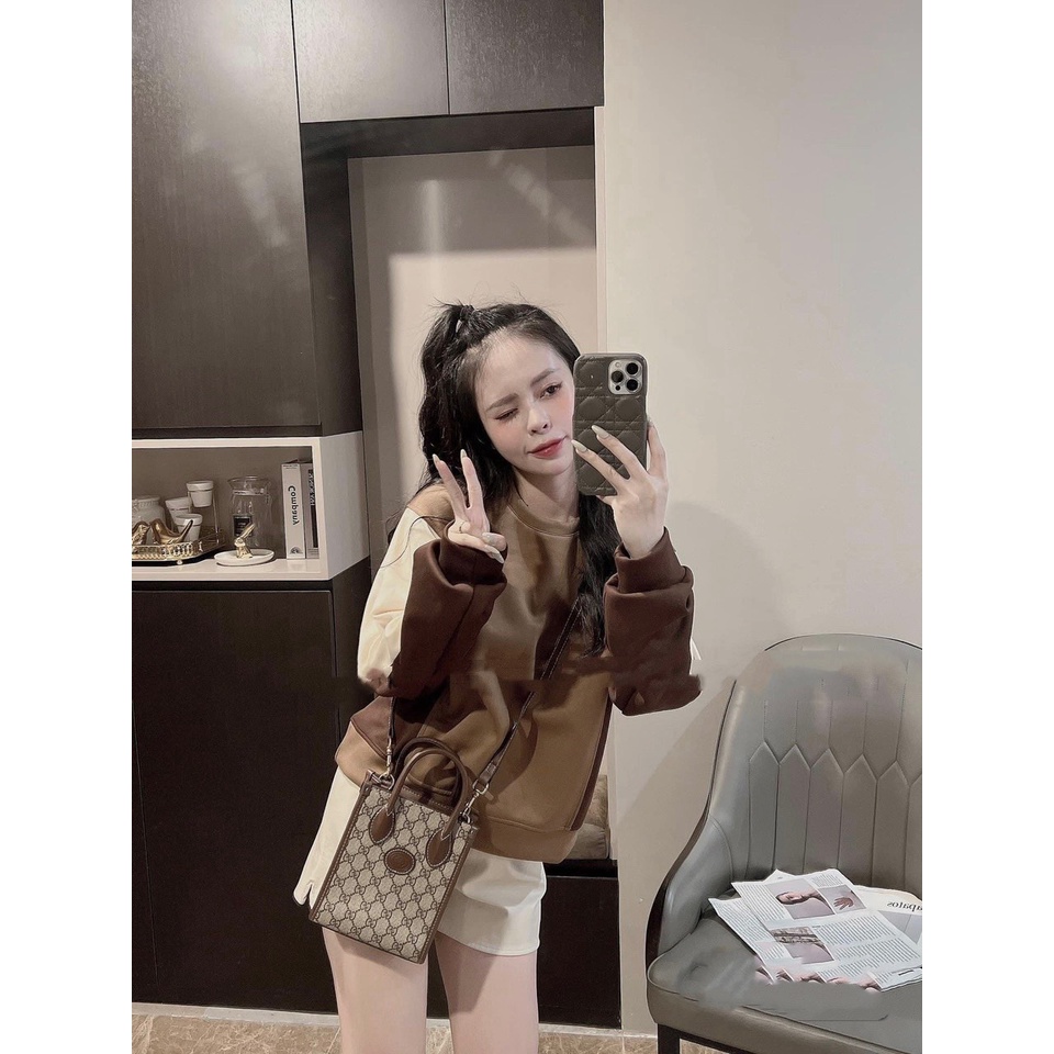 Áo nỉ nữ nâu tây Quảng Châu thiết kế tay dơi chất xốp dày dặn siêu xinh, Áo thu đông nữ dài tay rẻ đẹp trẻ trung