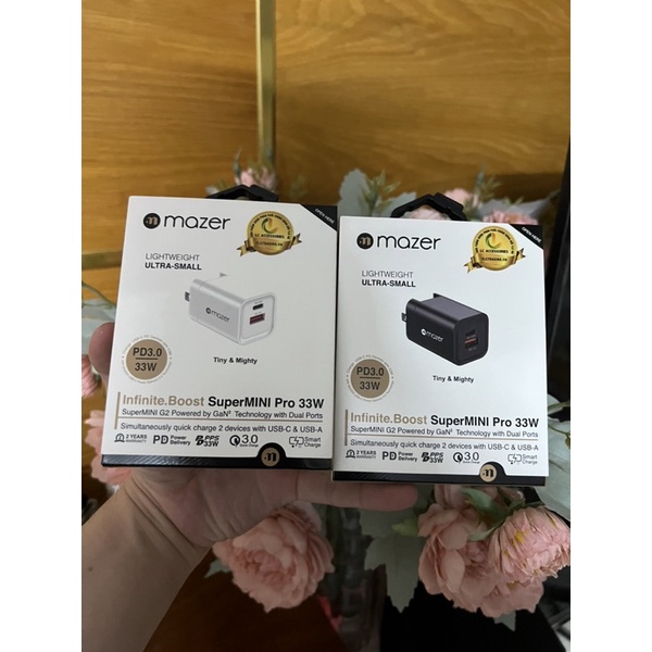 Cốc Sạc Mazer 33W và Cáp Sạc Mazer USC-C to Lighing 1.2M