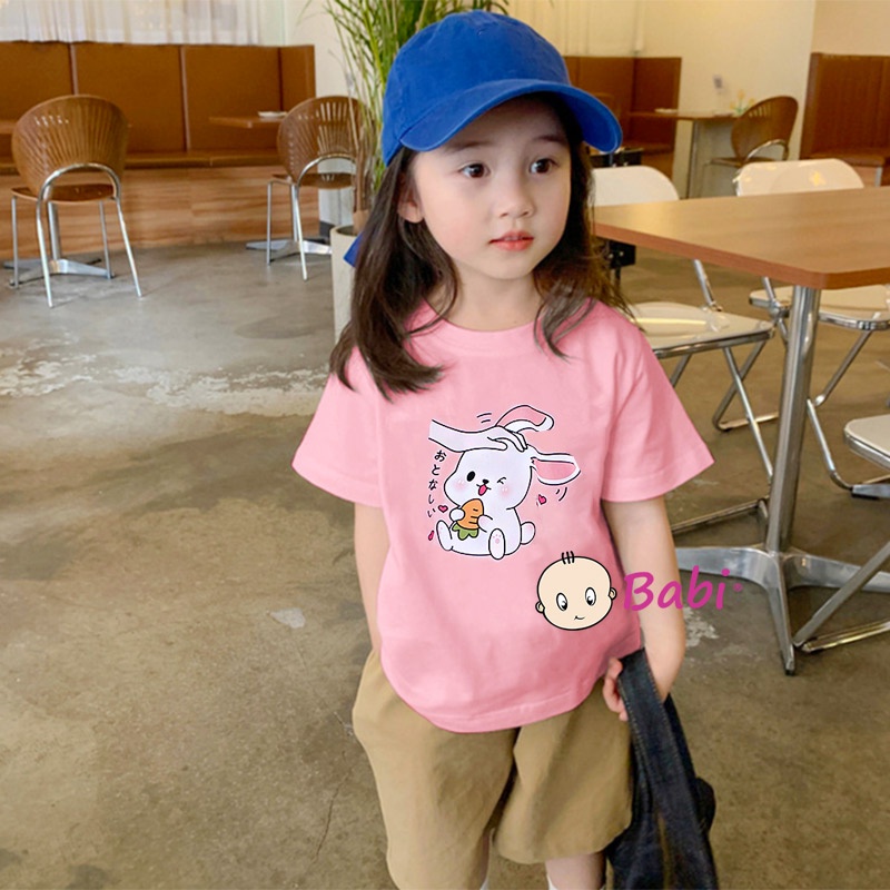 Áo thun form rộng ngắn tay in hình cho mẹ và bé, Áo Babi phong cách Hàn Quốc thun cotton cao cấp bé gái size đại 17-55kg