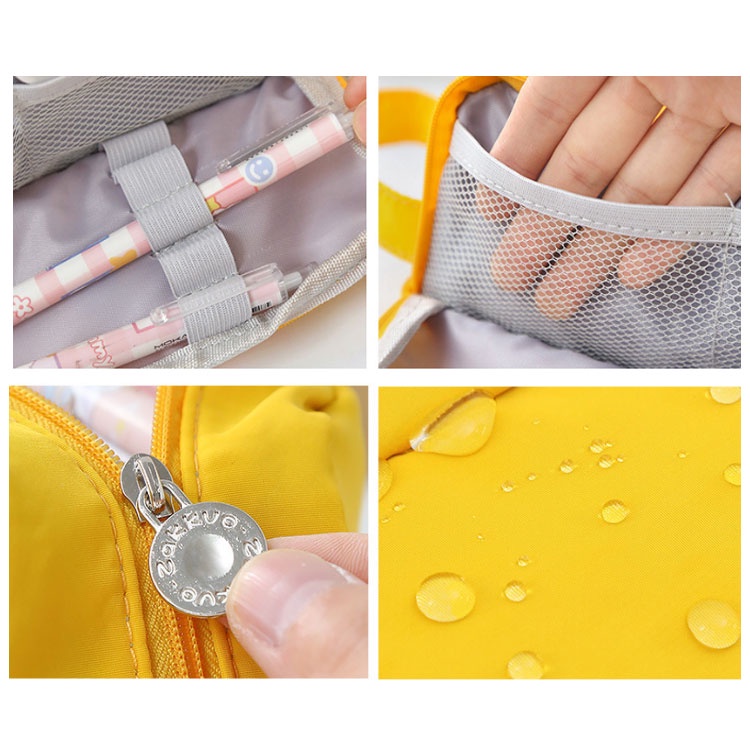 Túi Đựng Bút 3 Ngăn Đa Năng Sức Chứa Lớn Phong Cách Hàn Quốc Kèm Ghim Cài