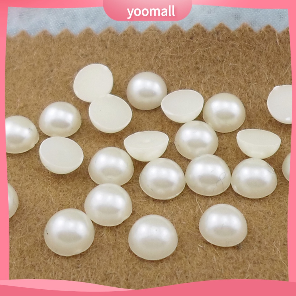 (Yoomall) Set 200 Hạt Ngọc Trai Giả Nửa Đầu Phẳng 6mm Màu Trắng Đính Trang Trí Móng Tay