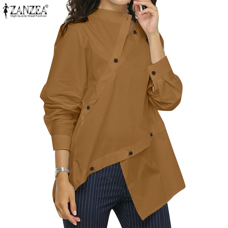 Áo Sơ Mi Nữ Tay Dài Cổ Tròn Thời Trang Châu Âu ZANZEA