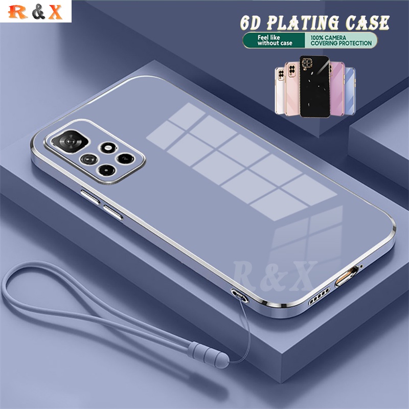 Ốp Điện Thoại Silicon Vuông Mạ Màu 6D Có Dây Đeo Cho Xiaomi Mi 12 Lite Mi 11 Lite Mi 11T Pro 10T Redmi Note 8 Pro Note 7 R &amp; X