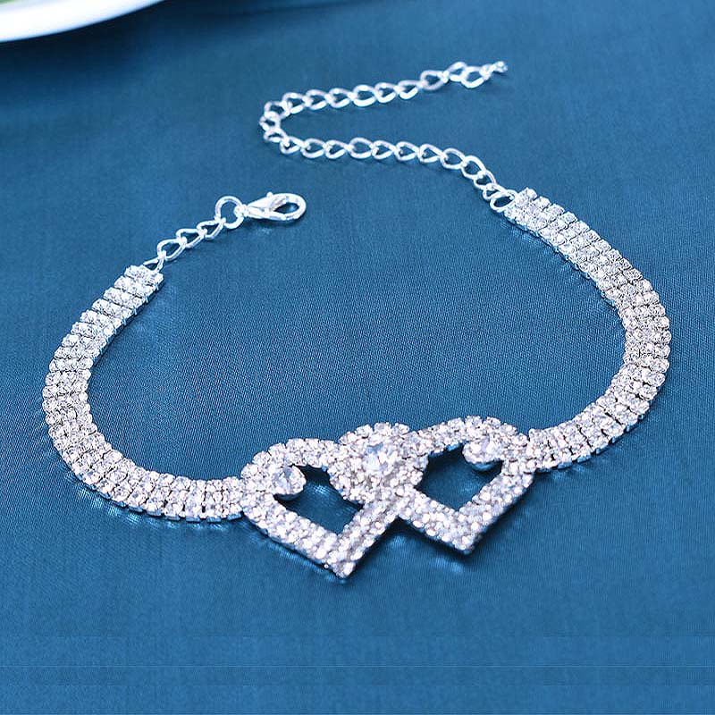 Lắc Chân Đính Đá Zircon Hình Trái Tim Đôi Phong Cách Hàn Quốc Sang Trọng Thời Trang Cho Nữ