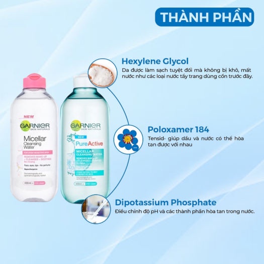 Tẩy Trang Cho Da Nhạy Cảm ,Da Dâu, Da Khô Skin Naturals Garnier 400ml Đủ Màu