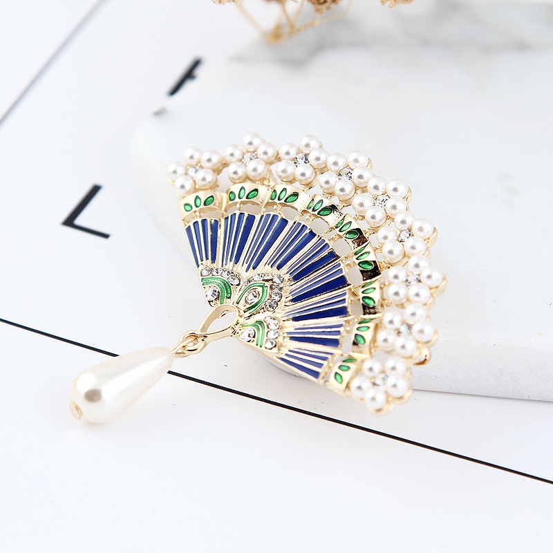 Trâm Cài Áo Hình Quạt Tre Đính Ngọc Trai Giả Kiểu Trung Hoa Retro Thời Trang Cho Nữ