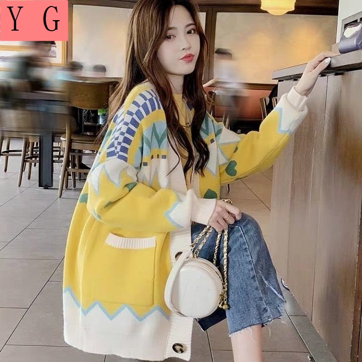 Áo Khoác Dệt Kim Dáng Rộng Phong Cách Hàn Quốc Thời Trang Mùa Thu Hàng Mới 2020 Dành Cho Nữ Sinh Có Size Lớn