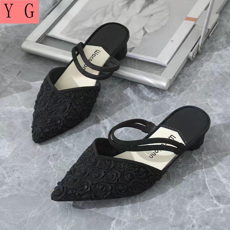Giày Búp Bê Nữ Mũi Nhọn Chất Nhựa Vintage hoa hồng hở gót thoáng chân chịu nước  ,Siêu bền ,siêu dễ thương  MÃ KU12