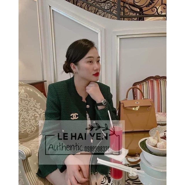 Áo dạ tweed dáng ngắn xanh lá đậm new tag