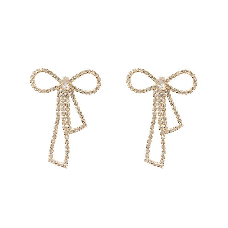 Bông Tai Mạ Bạc 925 Hình Nơ Đính Đá Zircon Sang Trọng