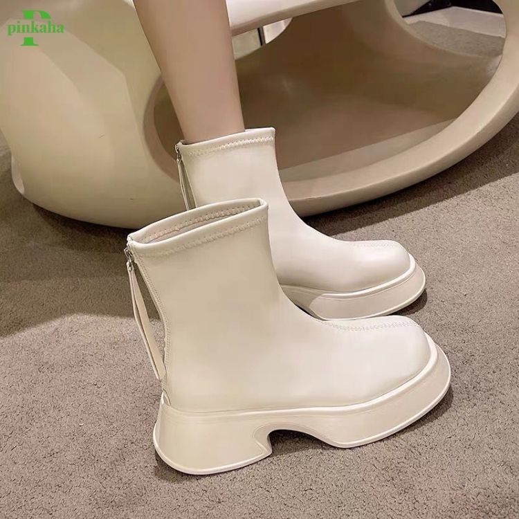 Bốt nữ đế bánh mì Boots da mềm lót nỉ khóa sau cao cấp boot mũi tròn thời trang đế độn Pinkaha-GB20 ( Video Thật )