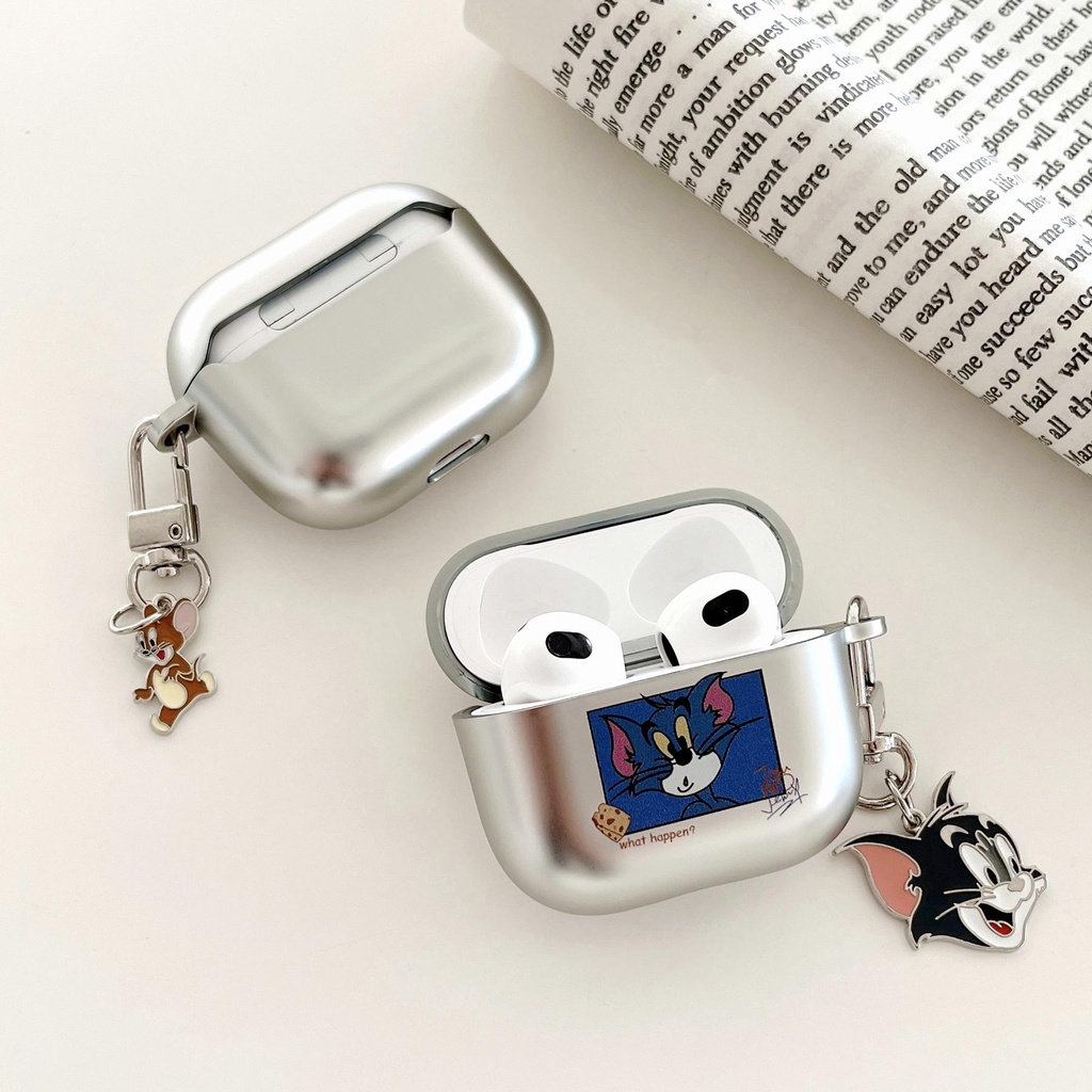 Vỏ Bảo Vệ Hộp Sạc Tai nghe không dây Airpods Pro 2 Gen 2022 Bằng Tpu PC Cứng Nhám Mạ Điện Chống Sốc / Trầy Xước Hình Mèo Và