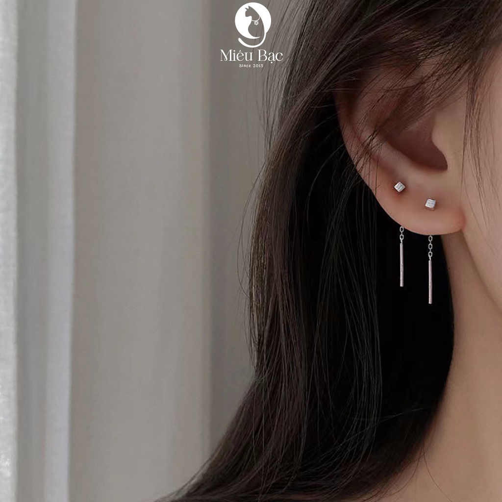 Bông tai bạc nữ Vuông Dài chất liệu bạc 925 thời trang phụ kiện trang sức Miêu Bạc B400716x