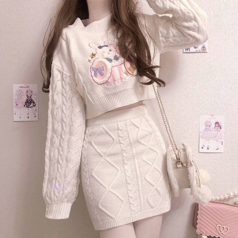 Áo Sweater Dệt Kim Ngắn Phong Cách Nhật Bản Thời Trang Mùa Thu Mới