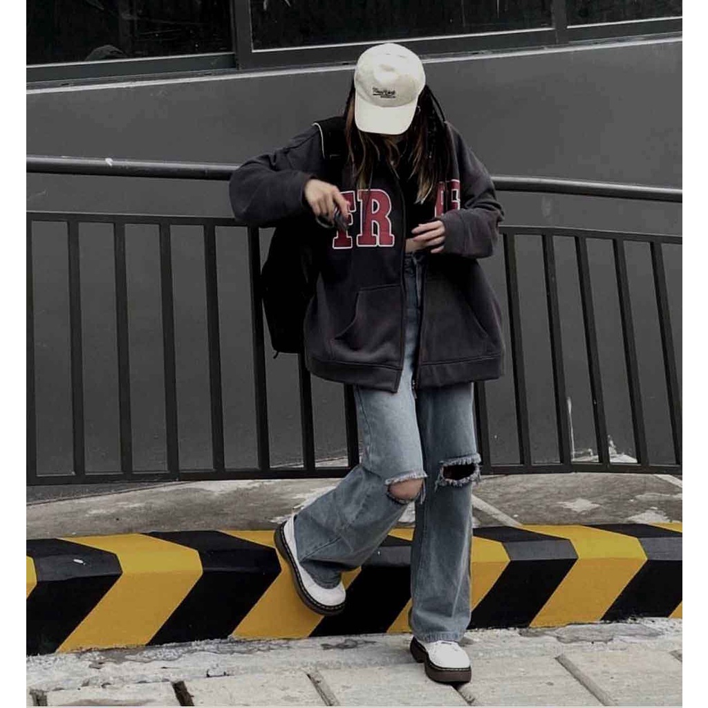 ÁO hoodie NAM NỮ mũ khóa chất nỉ ngoại Mũ 2 lớp 2 màu đen-tàn form thụng unisex