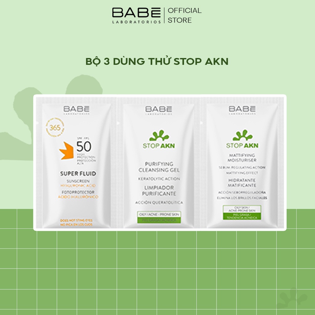 Bộ sản phẩm dùng thử BABE gồm 3 món Cleansing 2ml, Mattifying cream 2ml