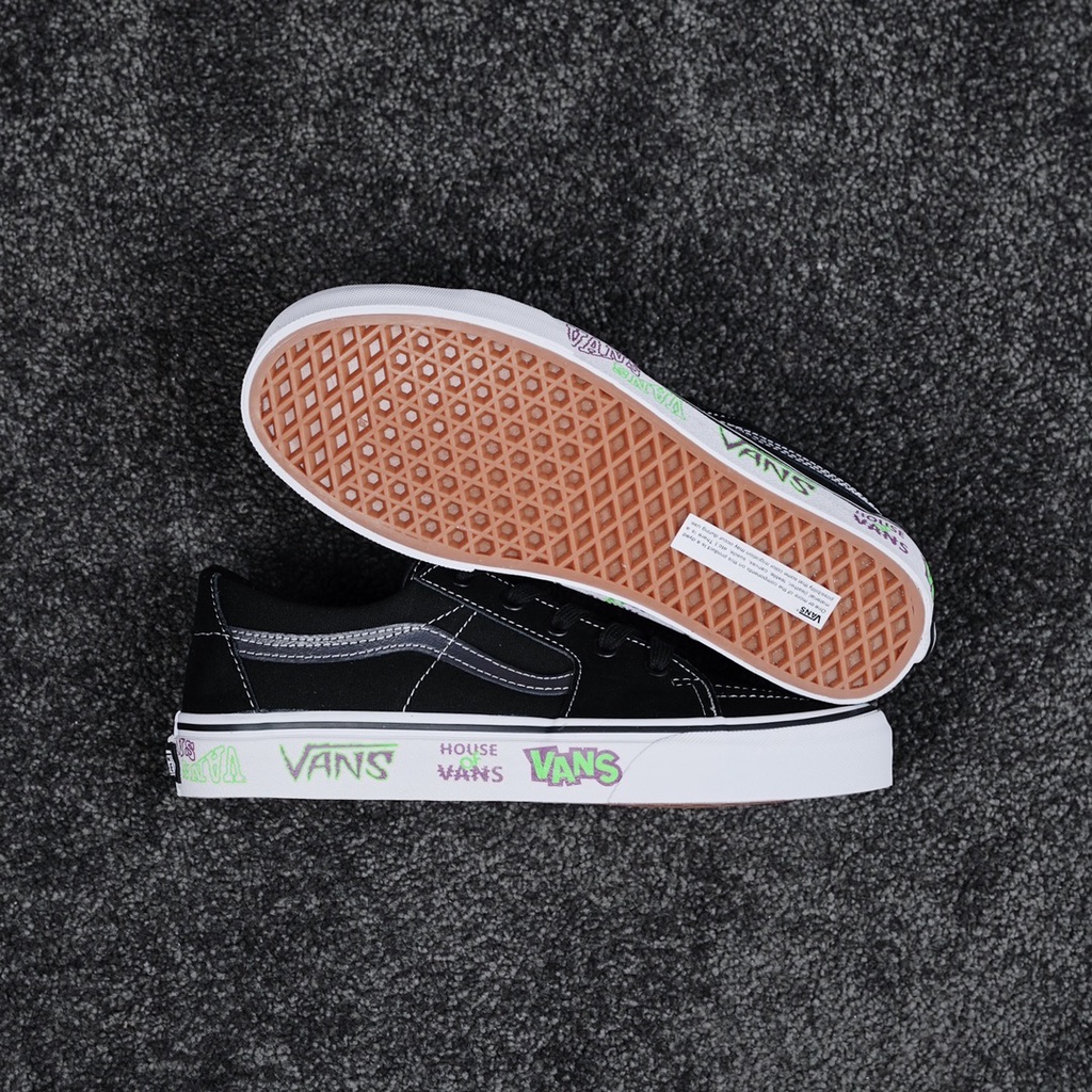 Giày Thể Thao Vans Sk8-Low Màu Xanh Lá Đậm In Họa Tiết Hoạt Hình graffiti Thời Trang Cho Nam Và Nữ-1858