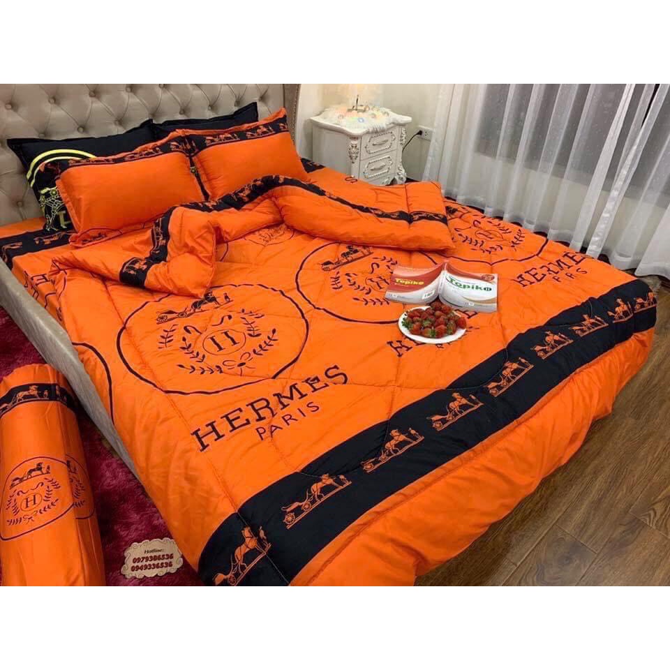 Set Bộ Chăn Phao 5 Món Pollycotton Thương Hiệu LV-Gci-Dor-Chnel-Hmes