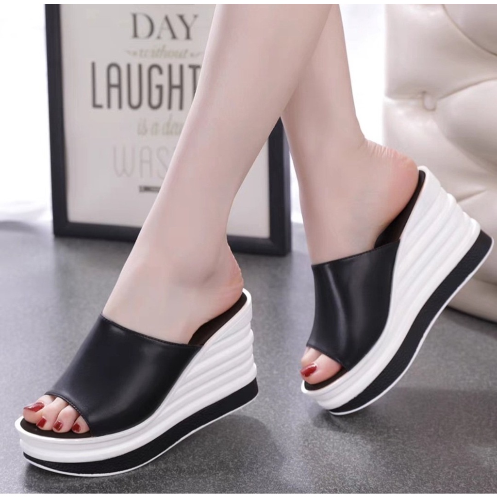 DÉP XUỒNG DA XỊN PHỐI MÀU 7 CM SIÊU ÊM