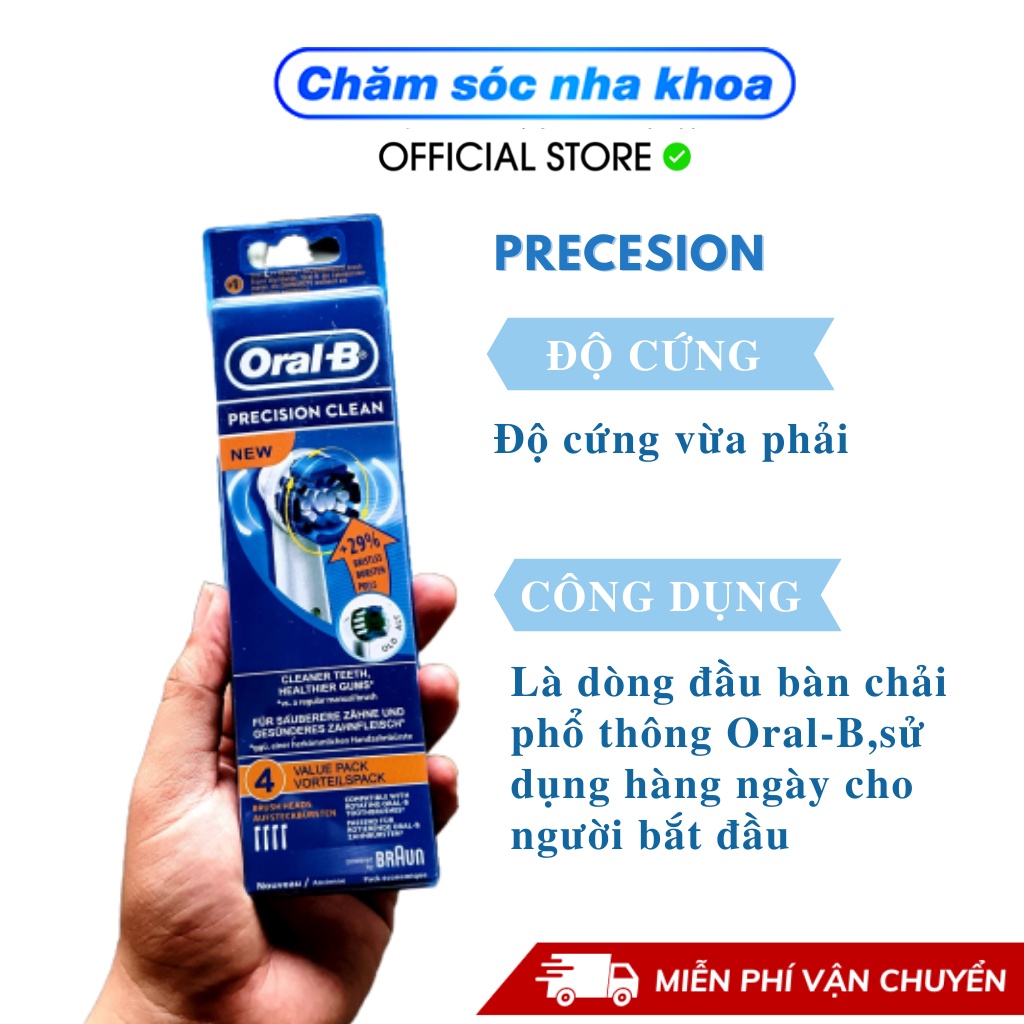 Đầu bàn chải điện Oral B thay thế PRECISION lông dài ngắn khác nhau, làm sạch bề mặt răng tối đa, tan mảng bám