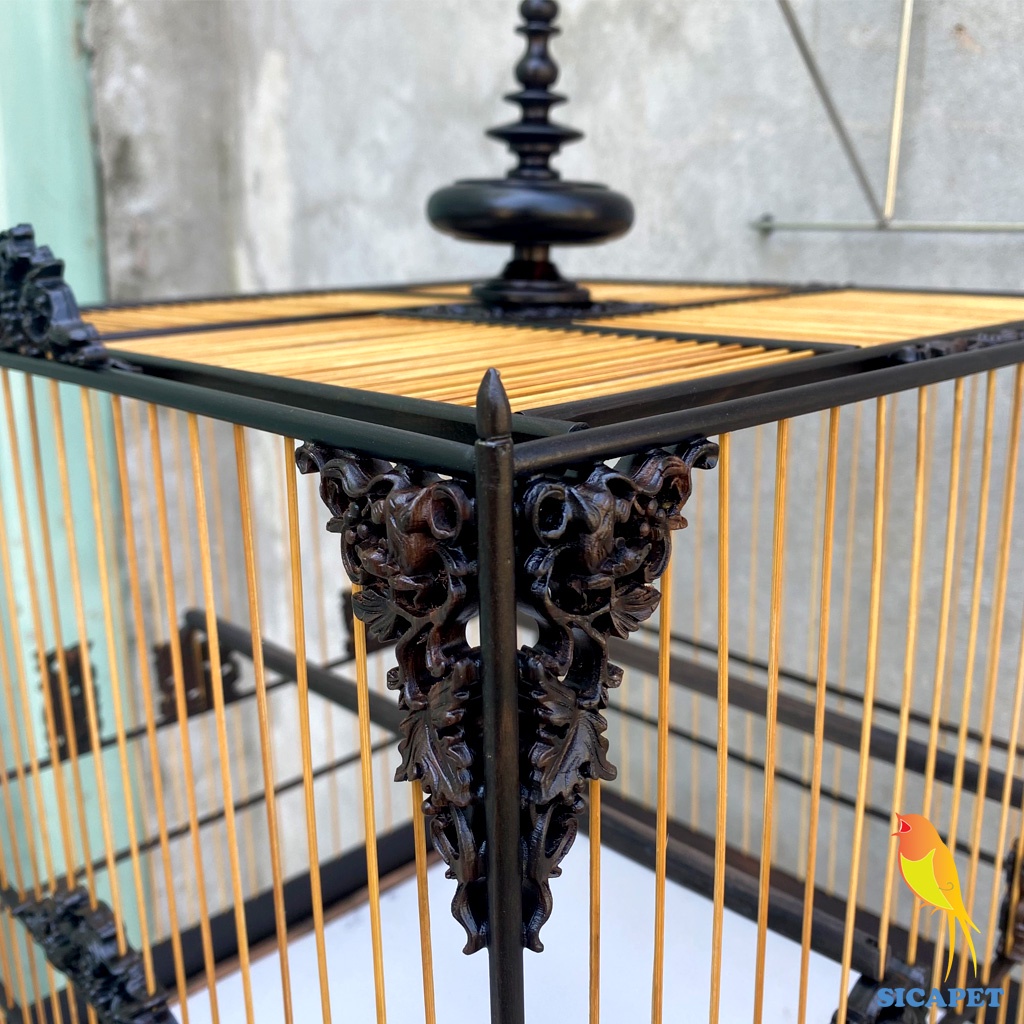 Lồng chim Chào Mào - chim Chòe Than chất liệu gỗ Mun cao cấp, Lồng vuông mun chim Chào Mào, chim Chích Chòe đẹp SICAPET