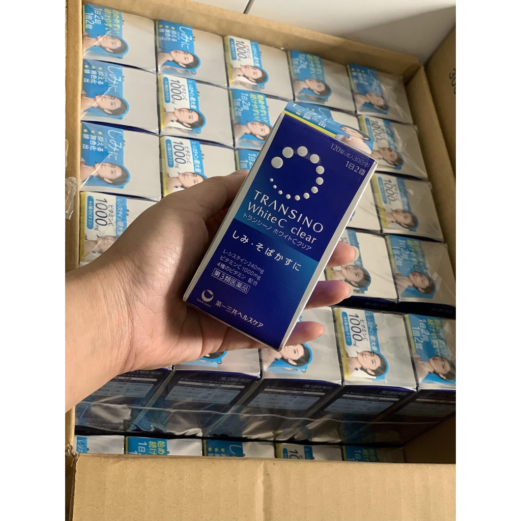 Viên uống trắng da, giảm nám, ngừa tàn nhang, viên uống Transino Xanh 120v của Nhật