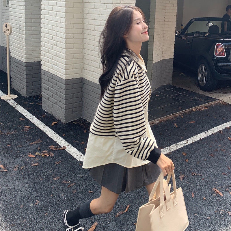 Hàng Có Sẵn Áo Thun polo Tay Dài Dáng Rộng Giả Hai Lớp Mẫu Mới 2022