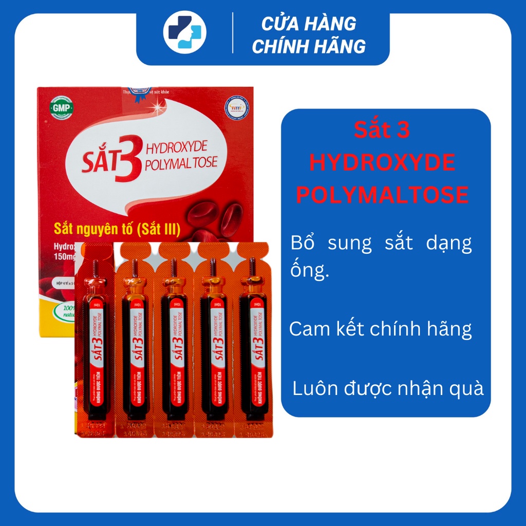 Sắt III HYDROXYTE POLYMALTOSE, bổ sung sắt, acid folic, vitamin B12 cho người lớn, phụ nữ có thai và cho con bú (20 ống)