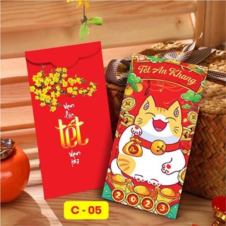 Lì xì màu đỏ đẹp Tết 2023 hoạt hình con mèo cute dễ thương thần tài chibi độc lạ giá sỉ rẻ chất giấy C150 xịn cứng cáp