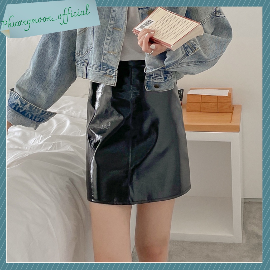 Chân váy da bóng QCCC, chân váy cạp cao, kiểu dáng sexy hiện đại