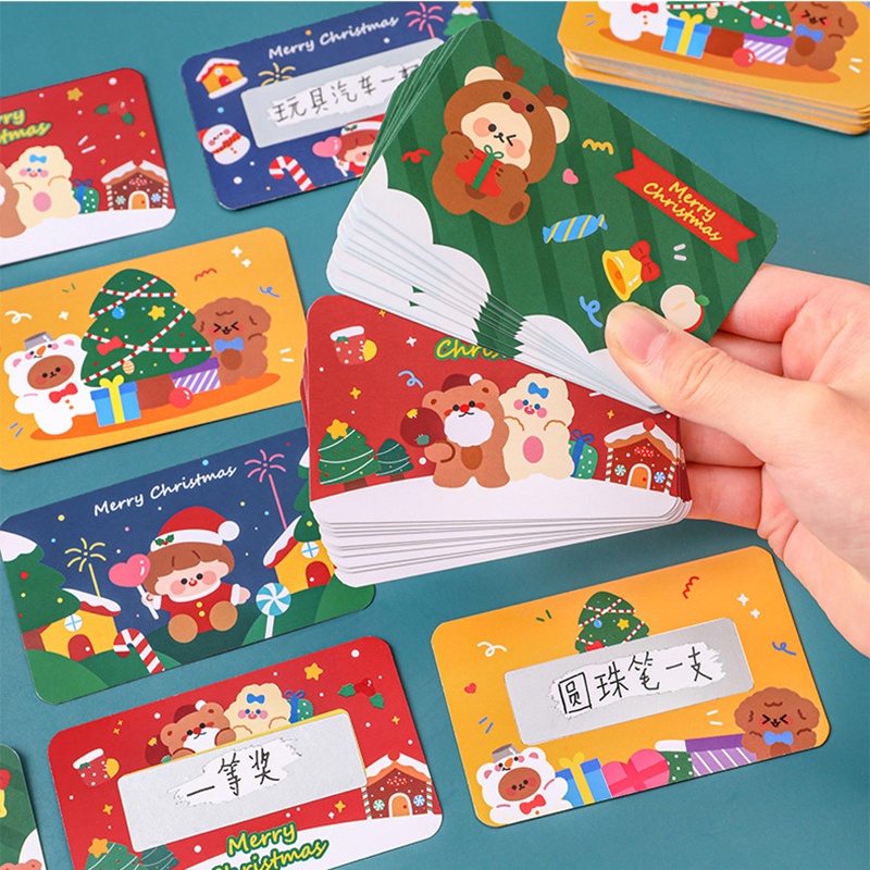 Set 20 tấm thẻ cào viết tay làm phần thưởng cho học sinh họa tiết giáng sinh dễ thương