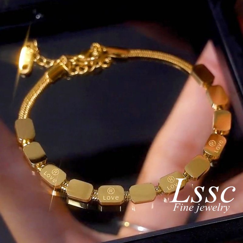 Lắc tay titan nữ không gỉ mạ vàng 18k thiết kế hình vuông nhỏ phong cách ins hàn quốc nhẹ nhàng thanh lịch