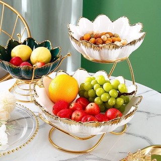 Khay sứ đựng bánh kẹo hoa quả 2 tầng hoa sen