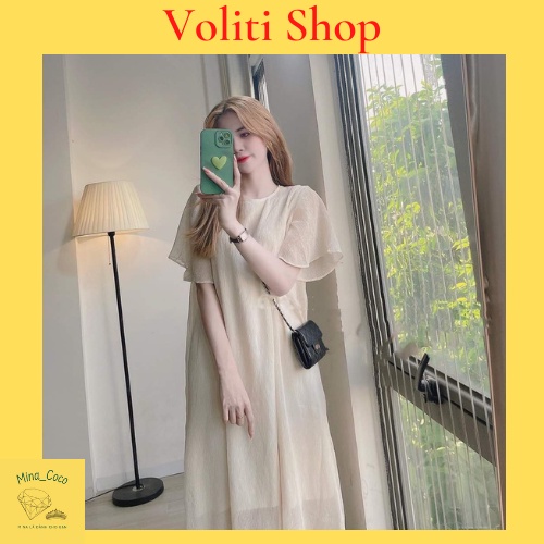 Đầm bầu váy bầu Voliti dáng xuông chất voan thời trang thiết kế công sở xinh xắn từ 50 đến 75kg M101