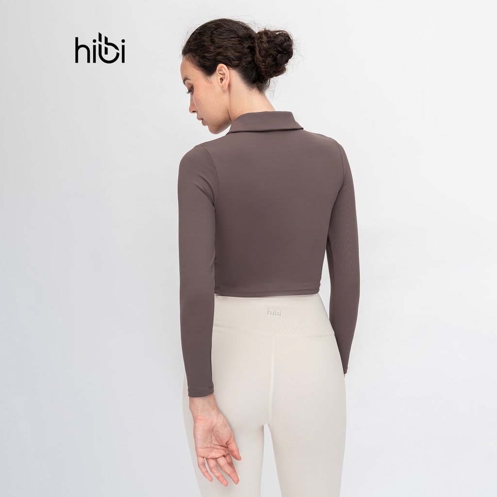 Áo Tập Yoga Gym Hibi Sports CR818, Kiểu Tay dài Cổ Bẻ Bấm Nút, Kèm Mút Ngực