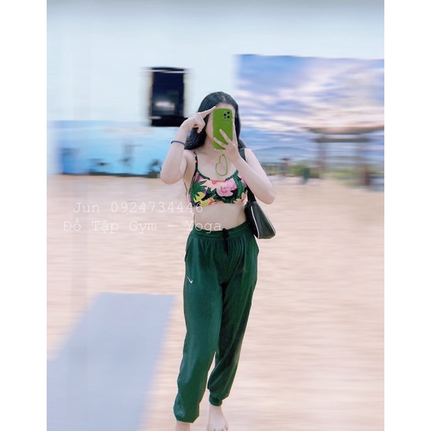 Quần jogger trơn logo tập gym yoga chạy bộ