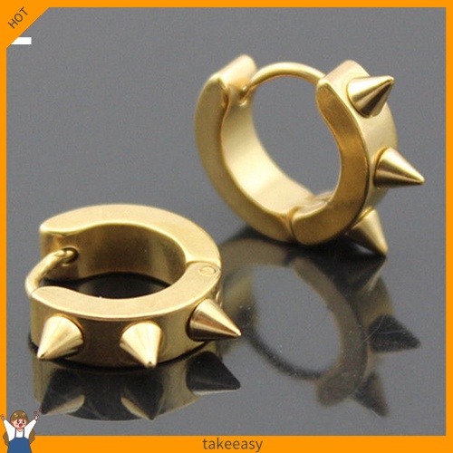 Khuyên tai tròn bằng thép không gỉ phong cách gothic thời trang cho nam và nữ