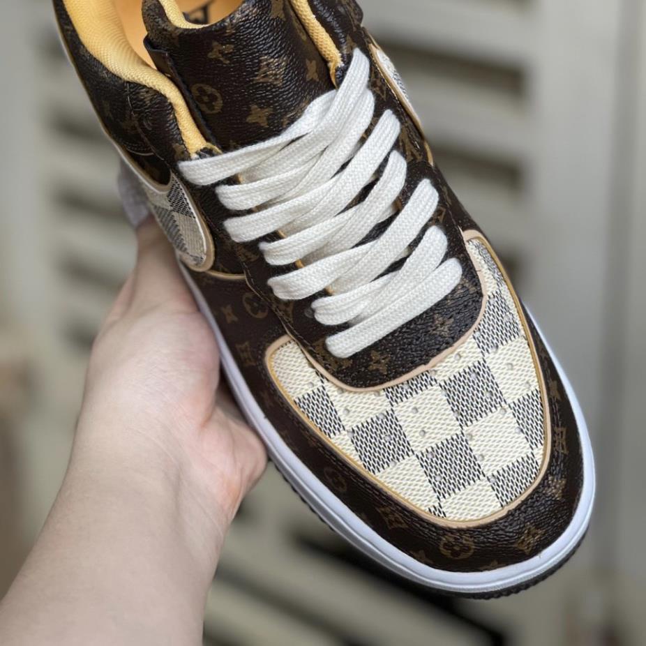 Giày LV nâu phiên bản cao cấp , giày neaker nam nữ AF1 LV nâu full size
