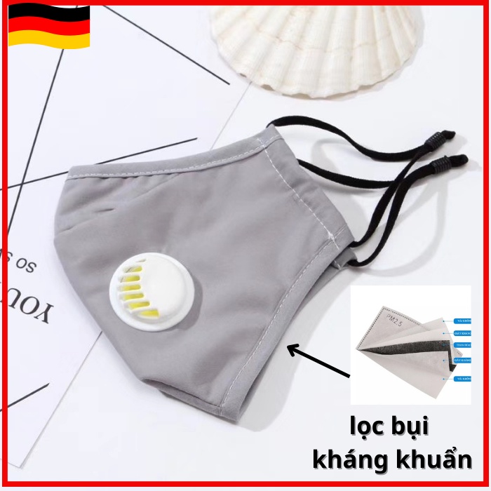 Khẩu trang vải cotton có màng lọc bụi than hoạt tính kèm van thở 1 chiều đa năng